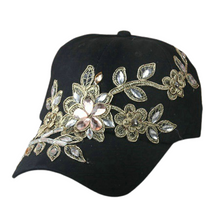 Load image into Gallery viewer, Diamond-Studded Flower Denim Distressed Cap